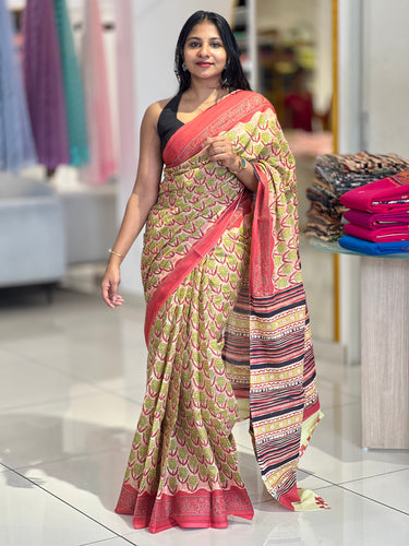 Screen Printed Cotton Saree  | VFC483
