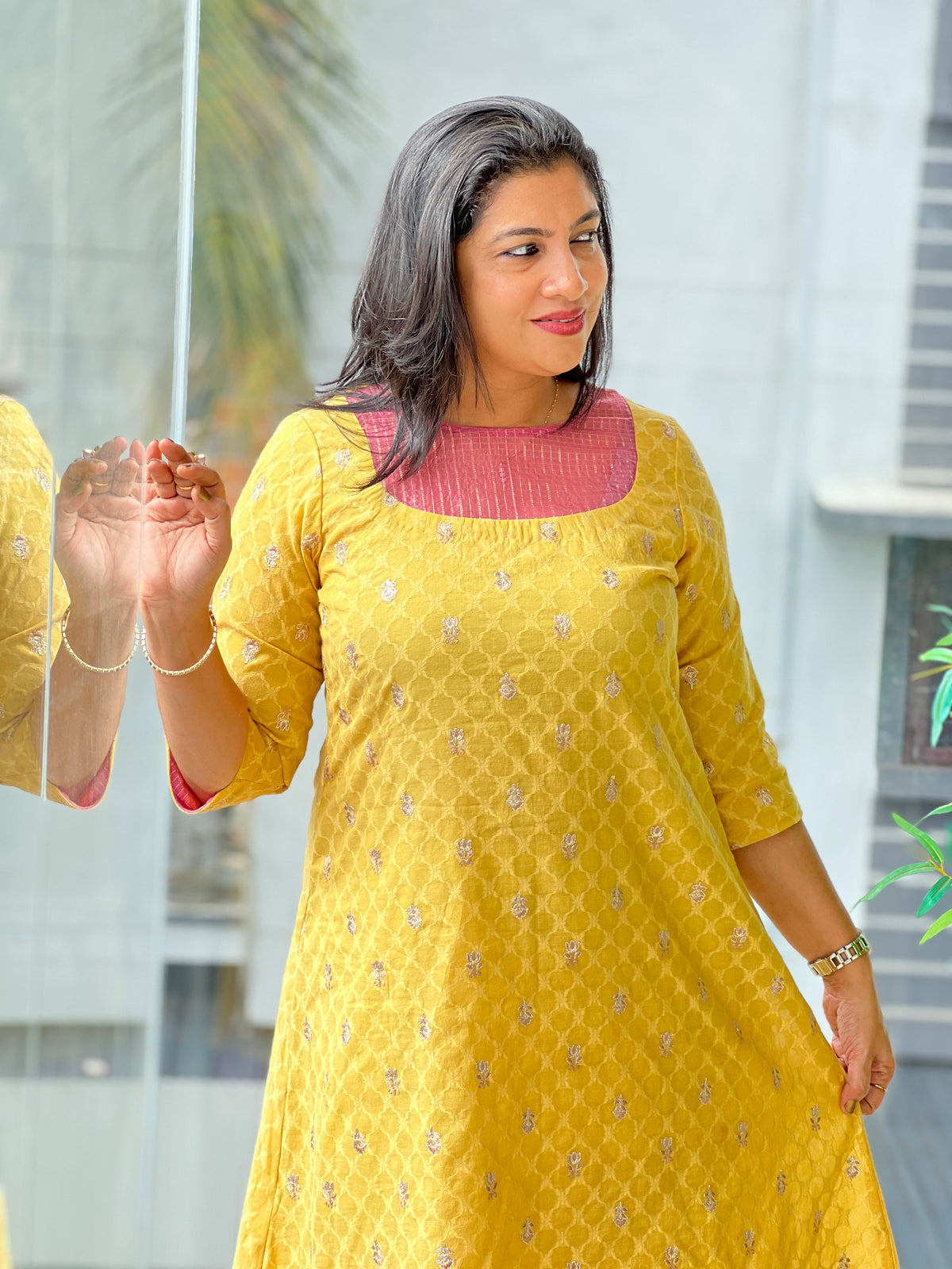 Banarasi Floral Elegance Chanderi Dress  | DN837
