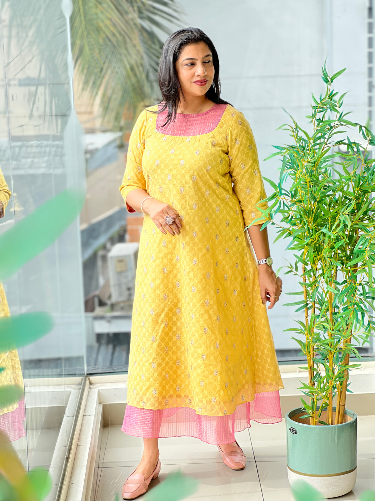 Banarasi Floral Elegance Chanderi Dress  | DN837