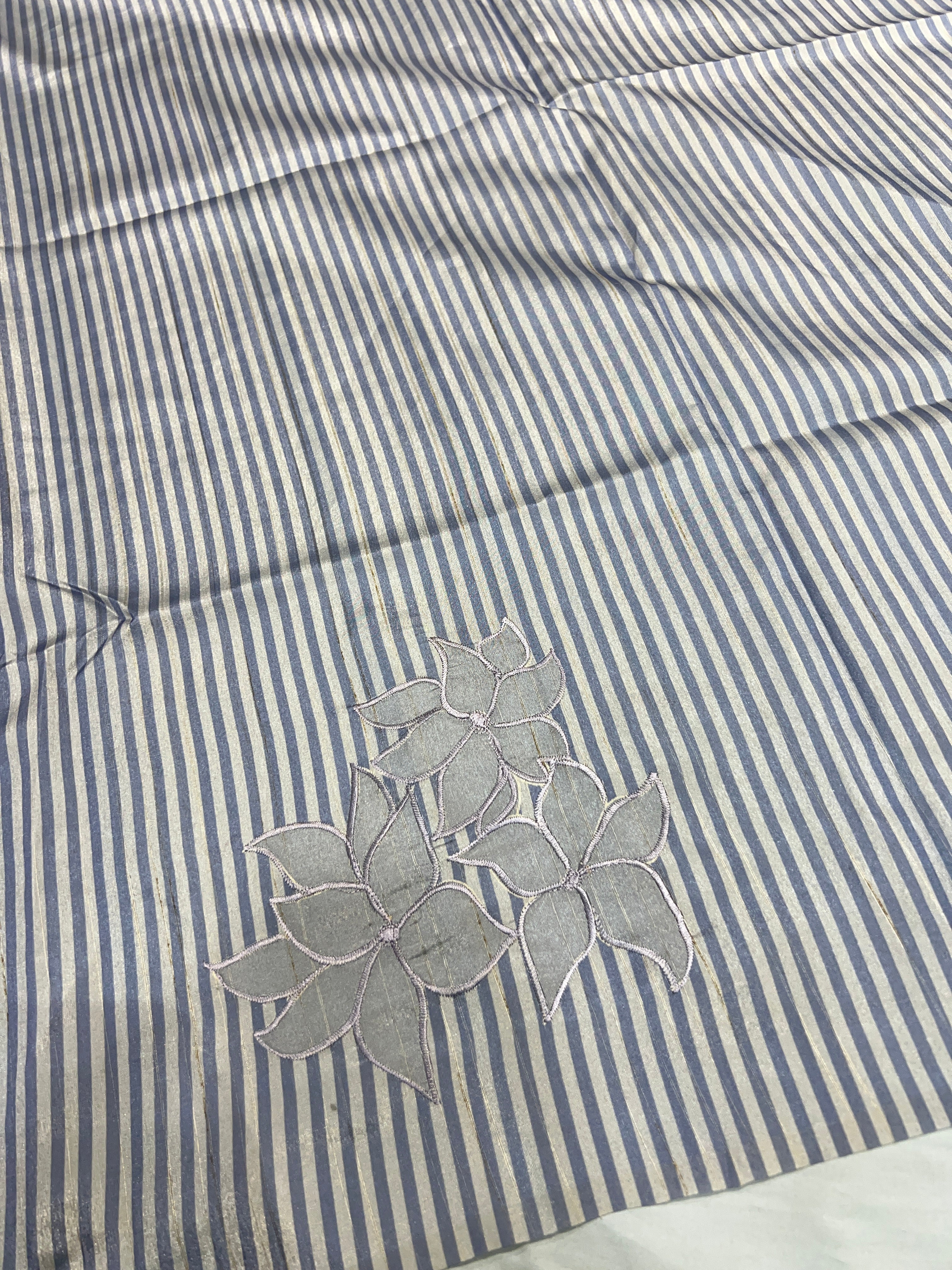 Floral Applique Placement Detailed Semi Tussar Saree | HT269