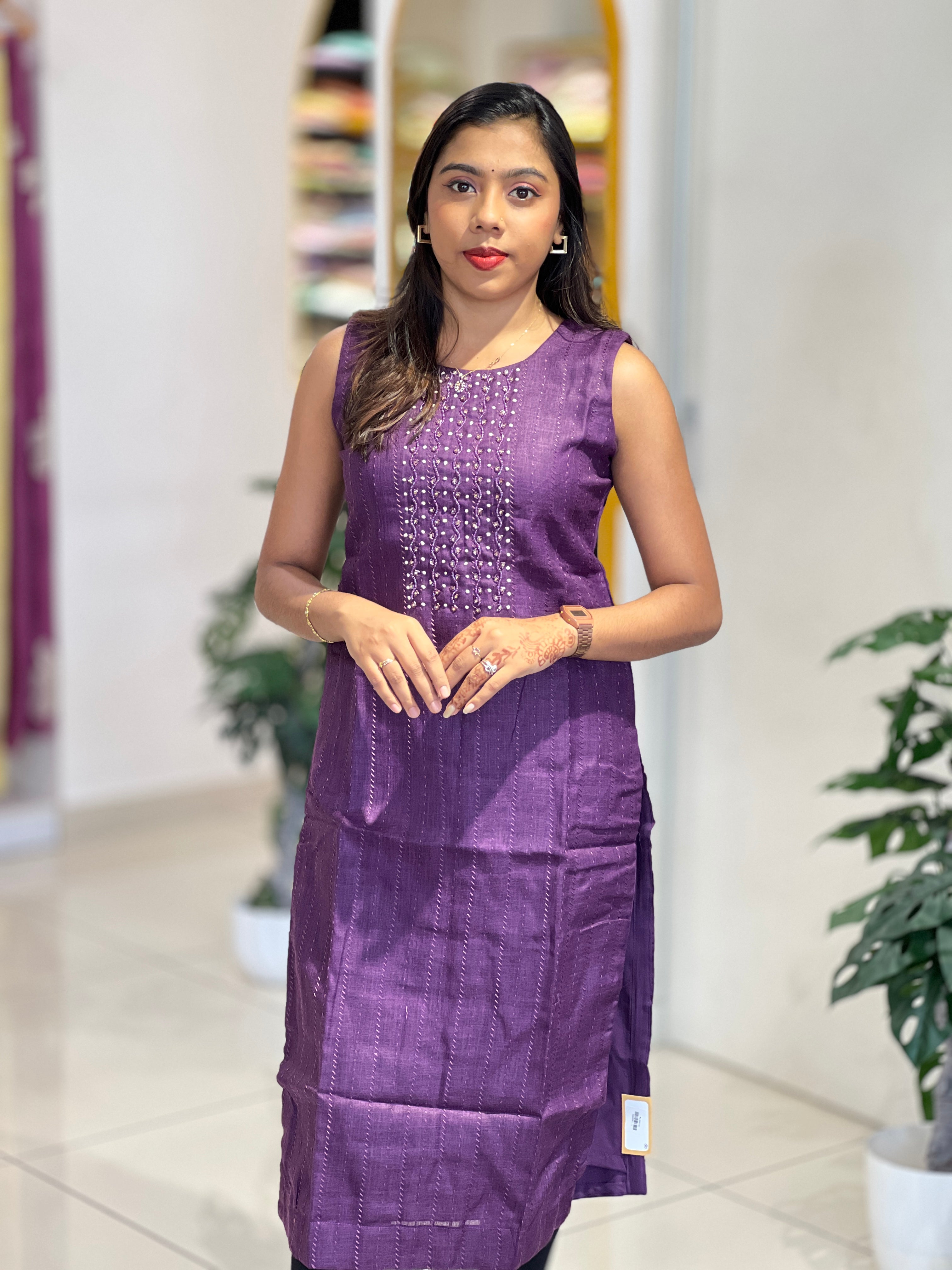 Handwork Detailed Linen Cotton Kurta | NAI204