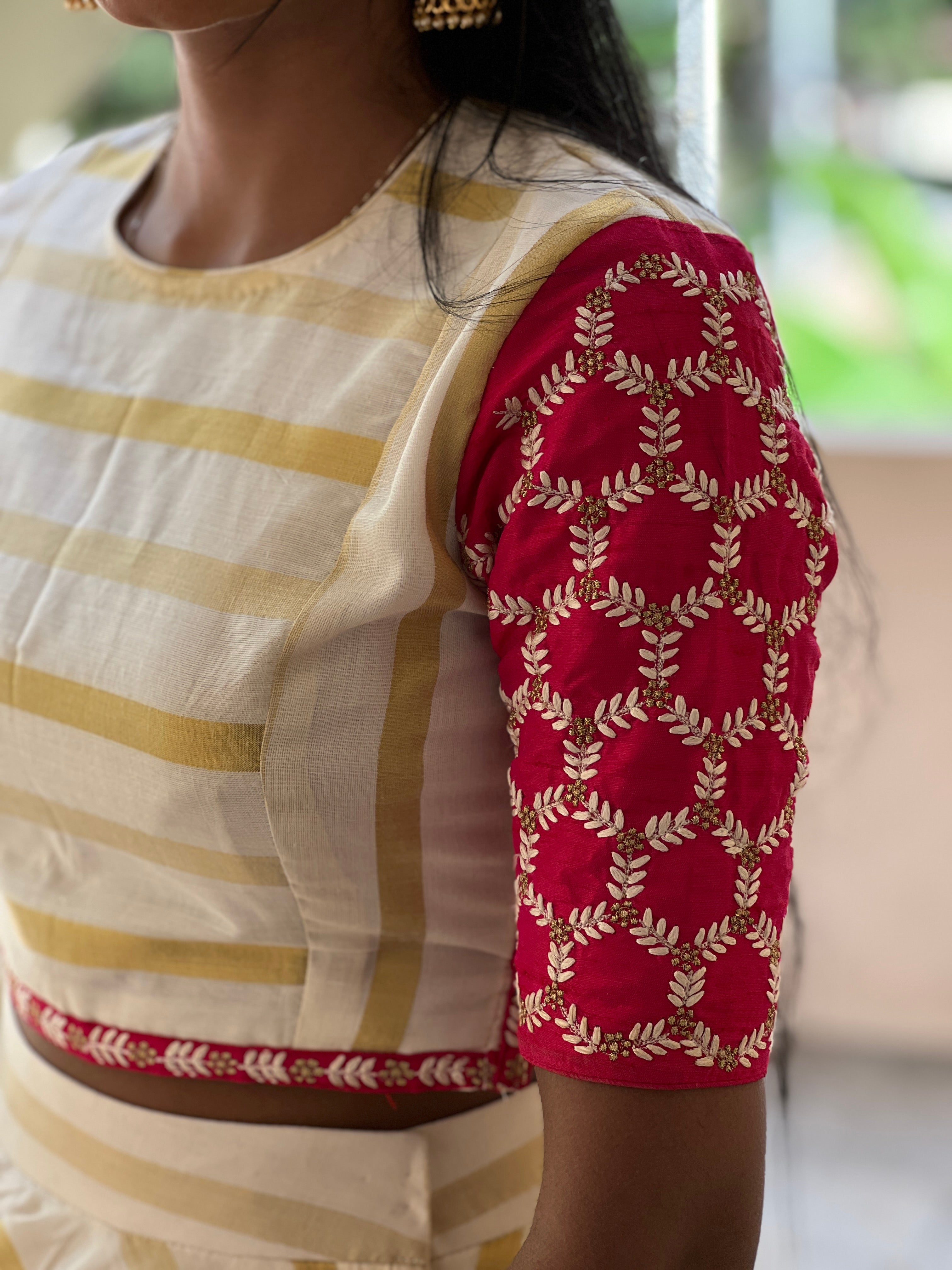 Diagonal Line Kerala Cotton Unstitched Skirt & Crop Top | DN565