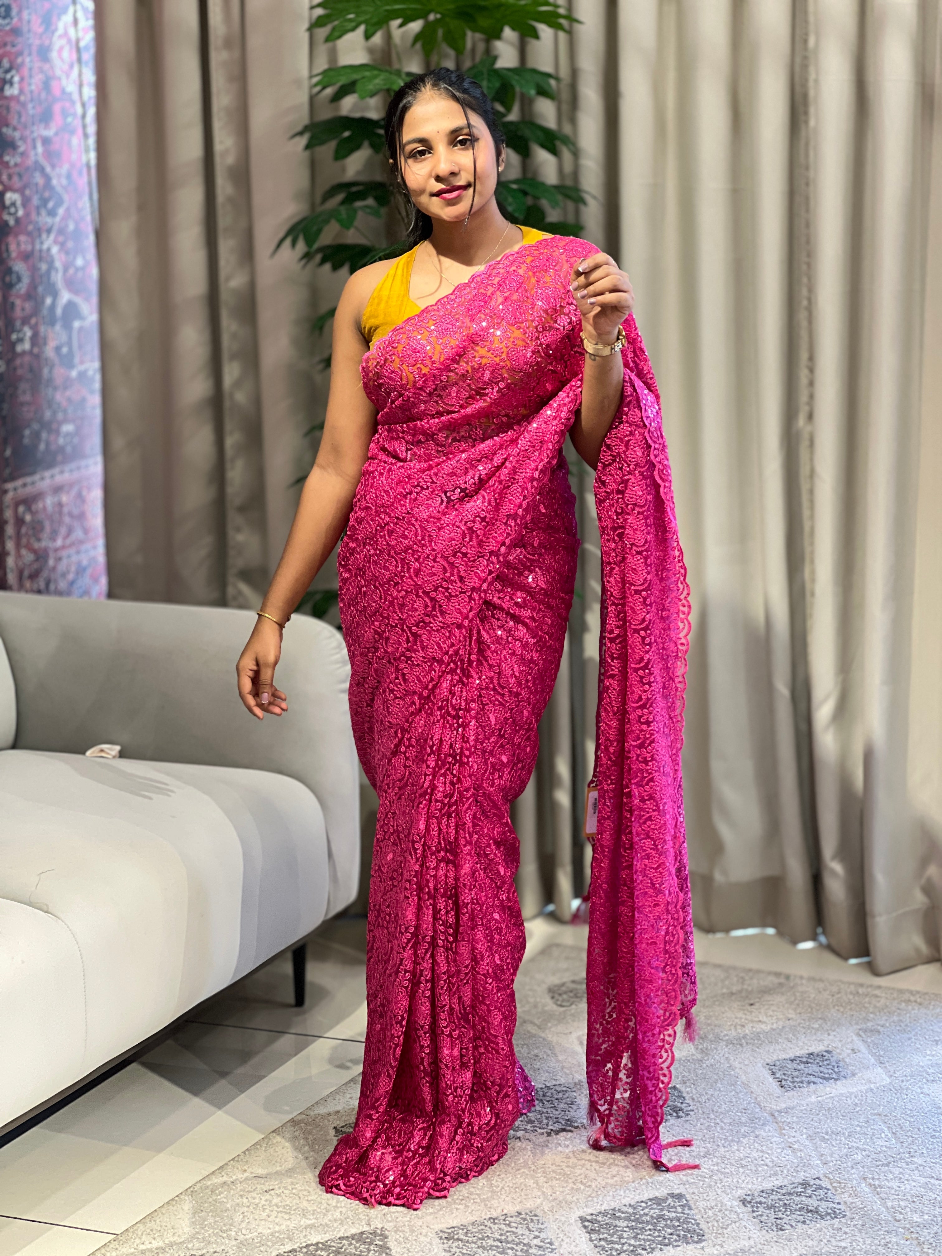 Machine Embroidery Detailed Net Saree | SBP1080