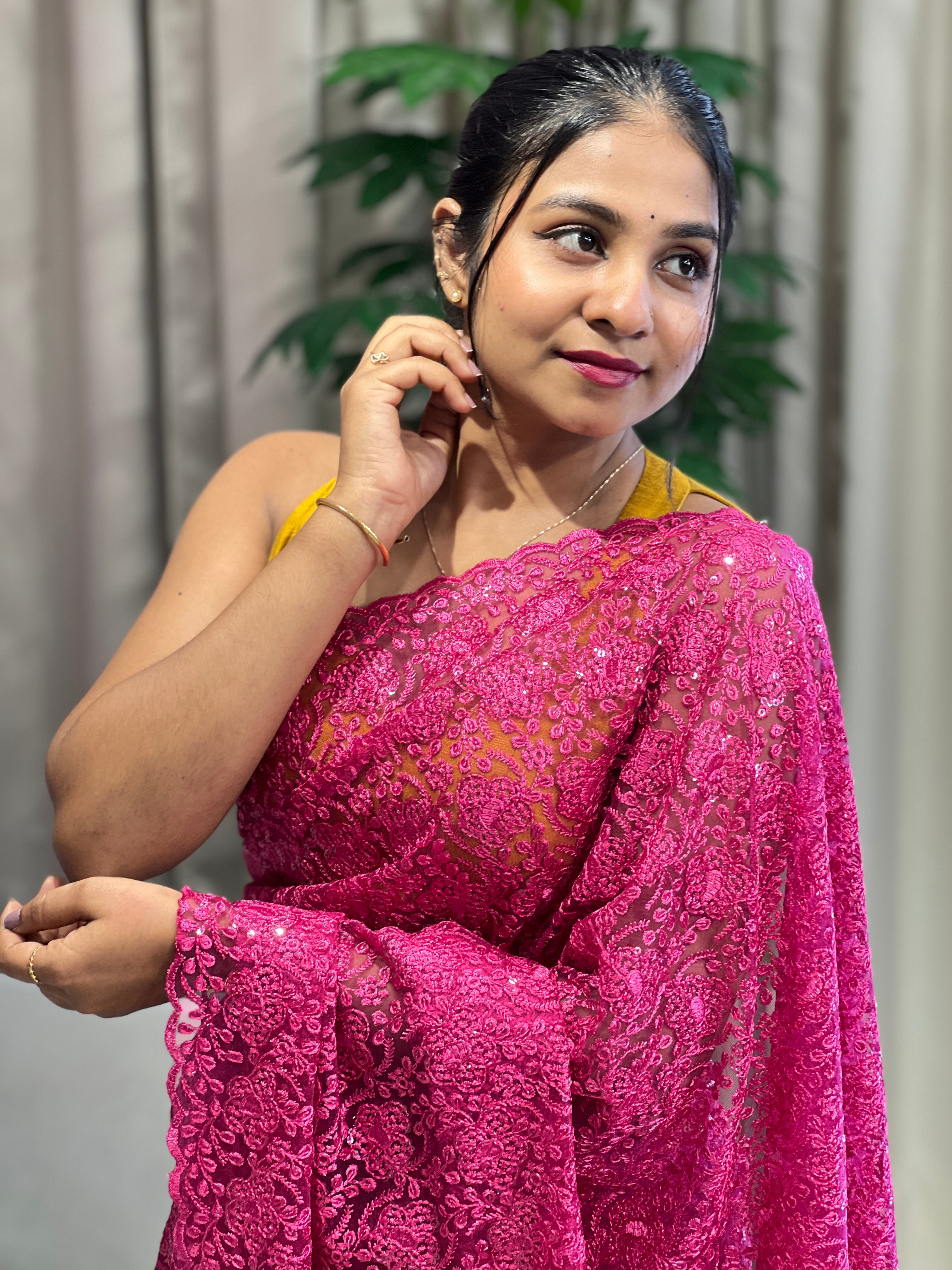 Machine Embroidery Detailed Net Saree | SBP1080