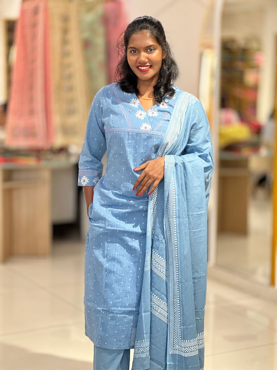 Thread Weaving Cotton Kurta Set | DE177