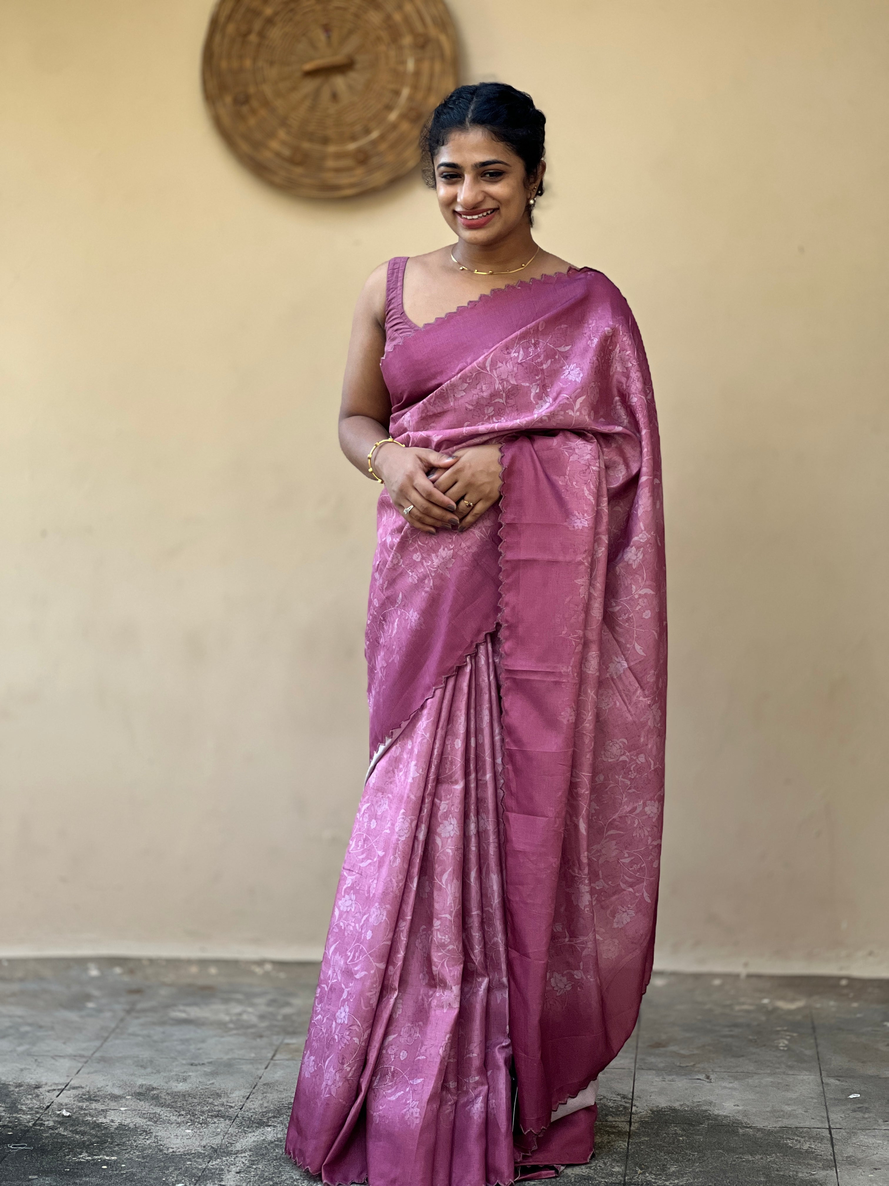 Floral Printed Tussar Finish Saree | SBP178