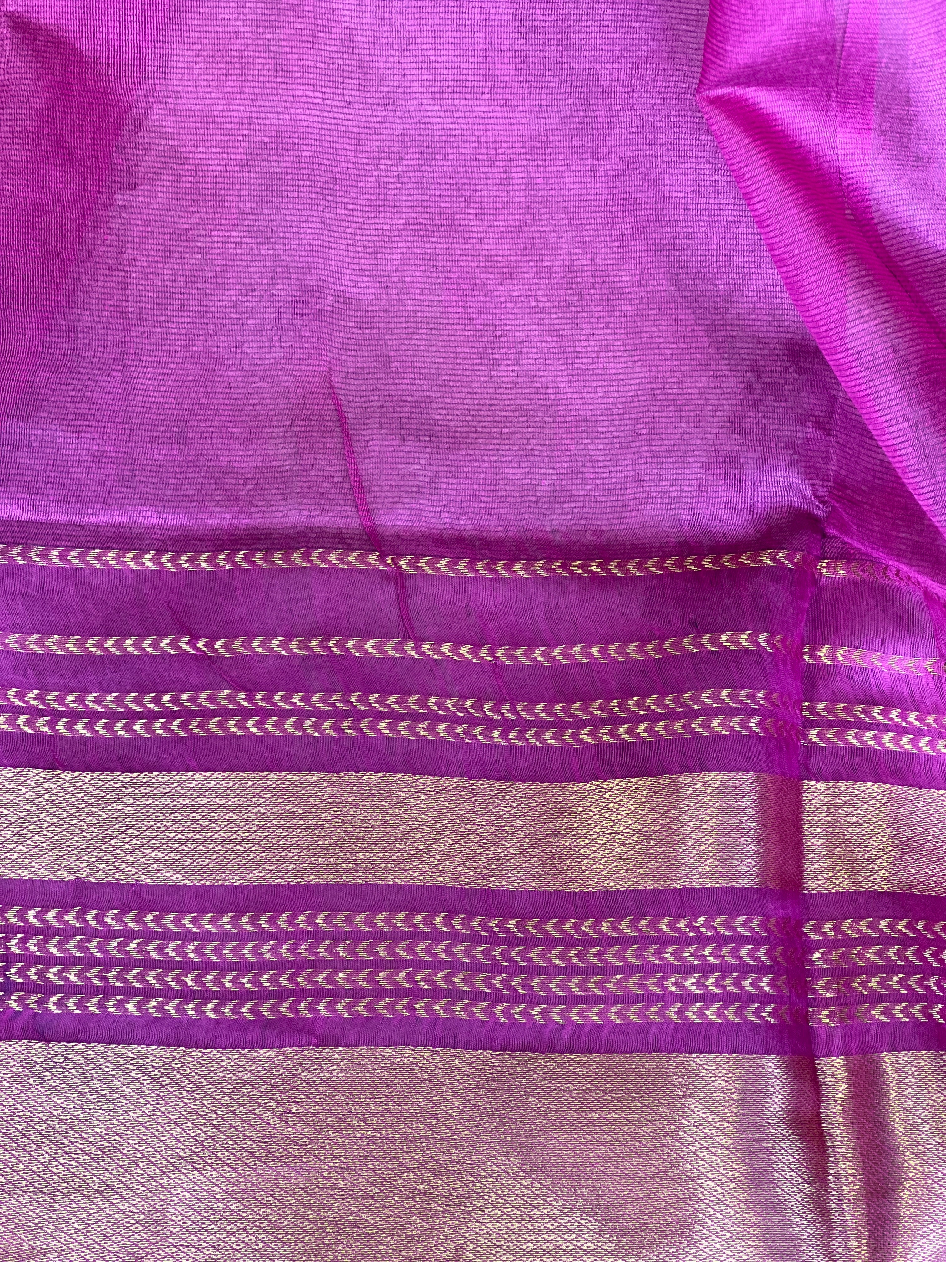 Golden Zari Detailed Bhagalpuri Linen Saree | NHH479