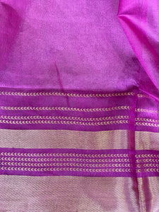 Golden Zari Detailed Bhagalpuri Linen Saree | NHH479