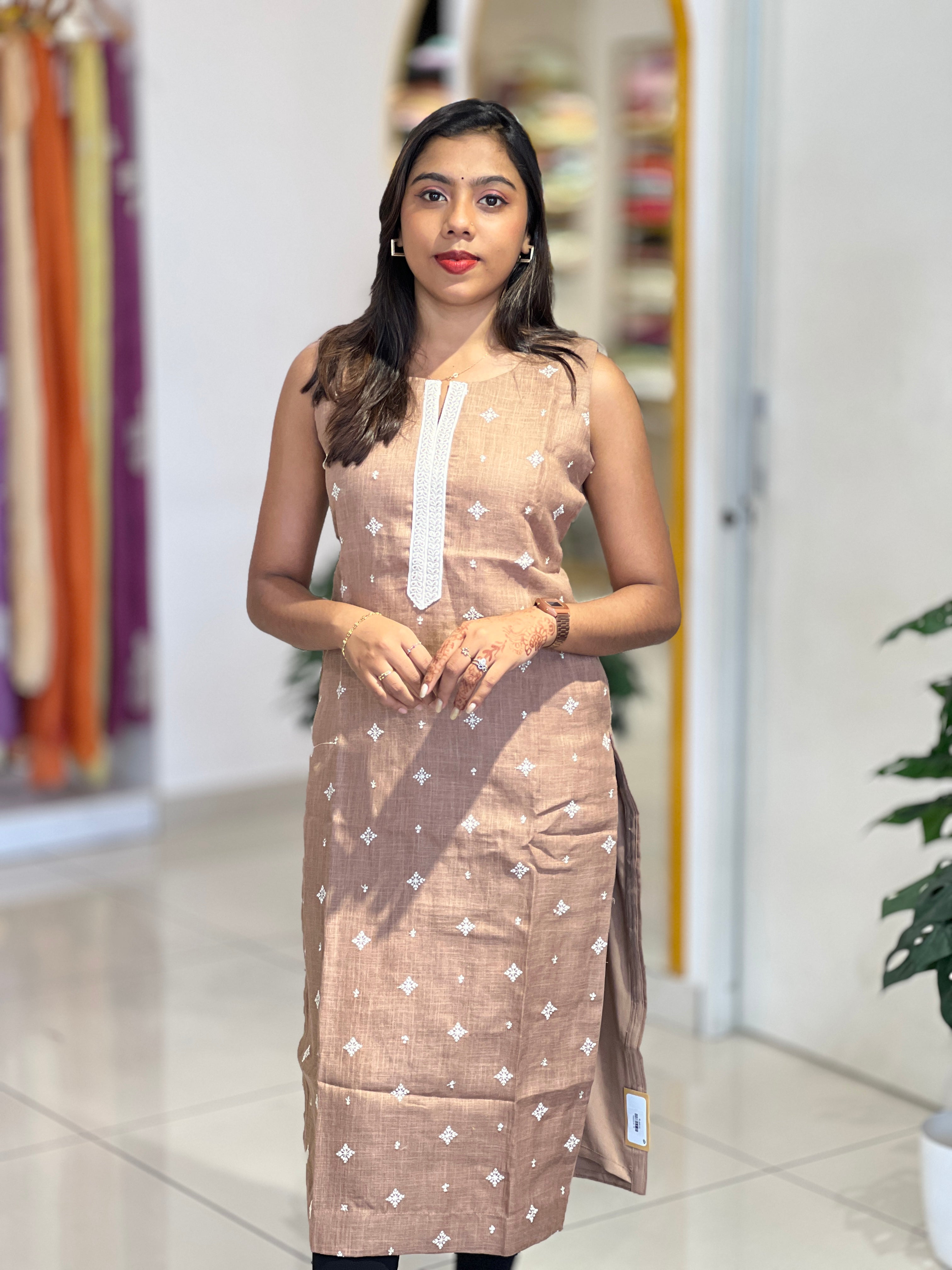 Machine Embroidery Detailed Linen Cotton Kurta | NAI230