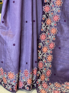 Floral Embroidery Detailing Semi Tussar Saree | SBP460