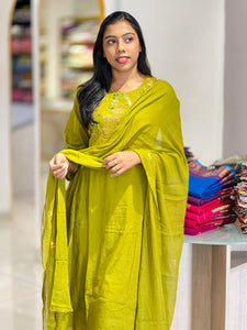 Embroidery With Sequence Highlighted Cotton Kurta Set | KIA129