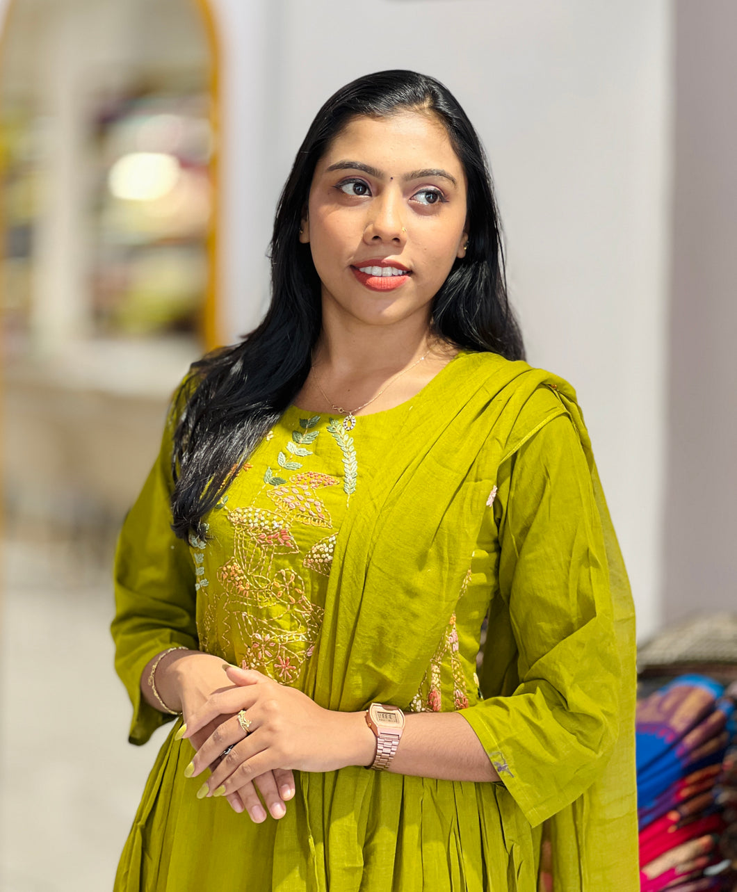 Embroidery With Sequence Highlighted Cotton Kurta Set | KIA129