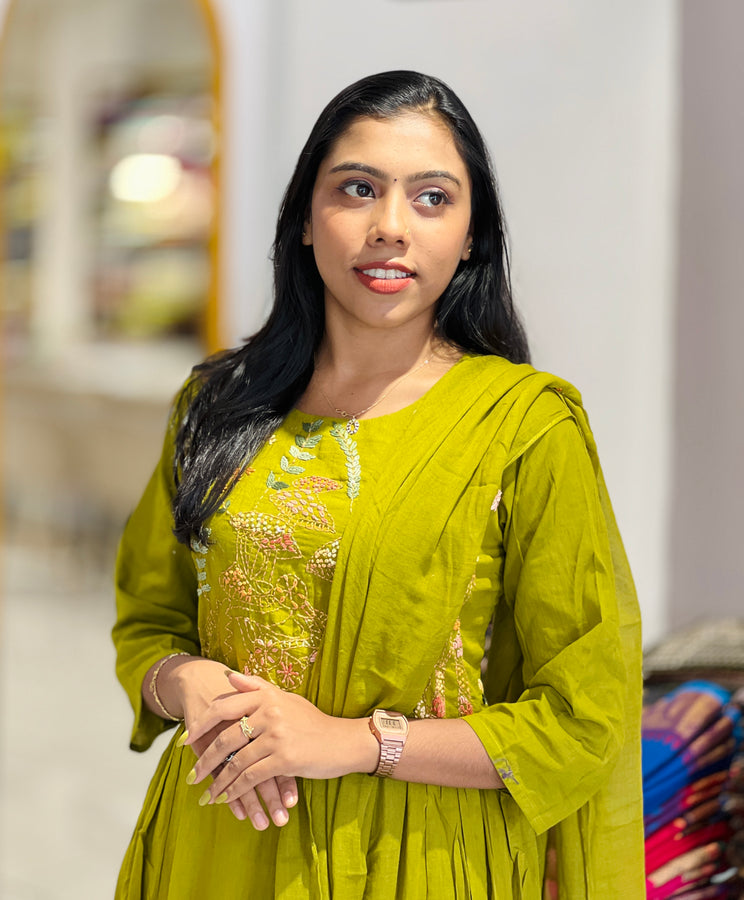 Embroidery With Sequence Highlighted Cotton Kurta Set | KIA129