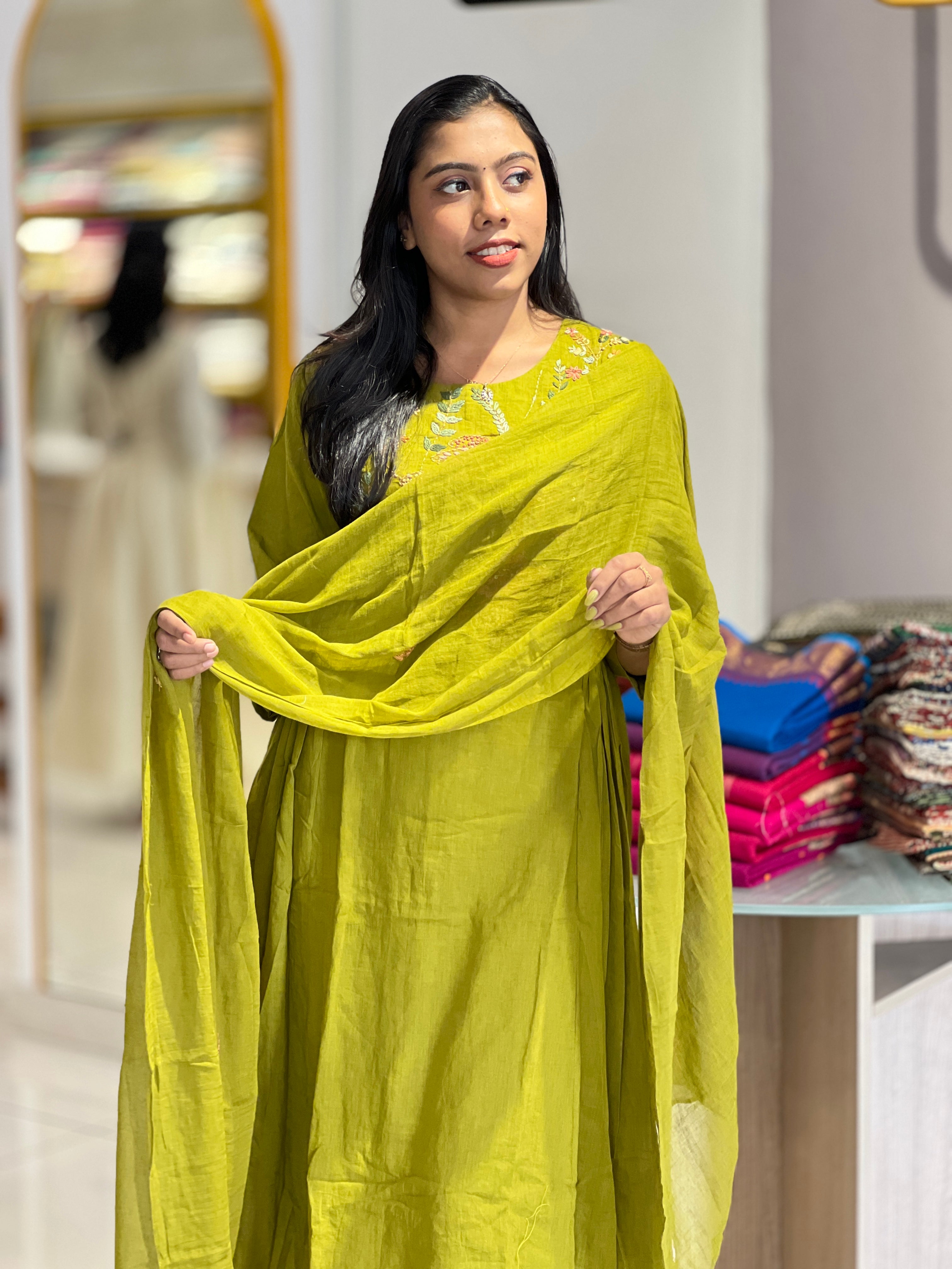 Embroidery With Sequence Highlighted Cotton Kurta Set | KIA129