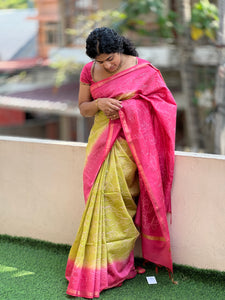 Contrast Color Bhagalpuri Linen Saree | US187