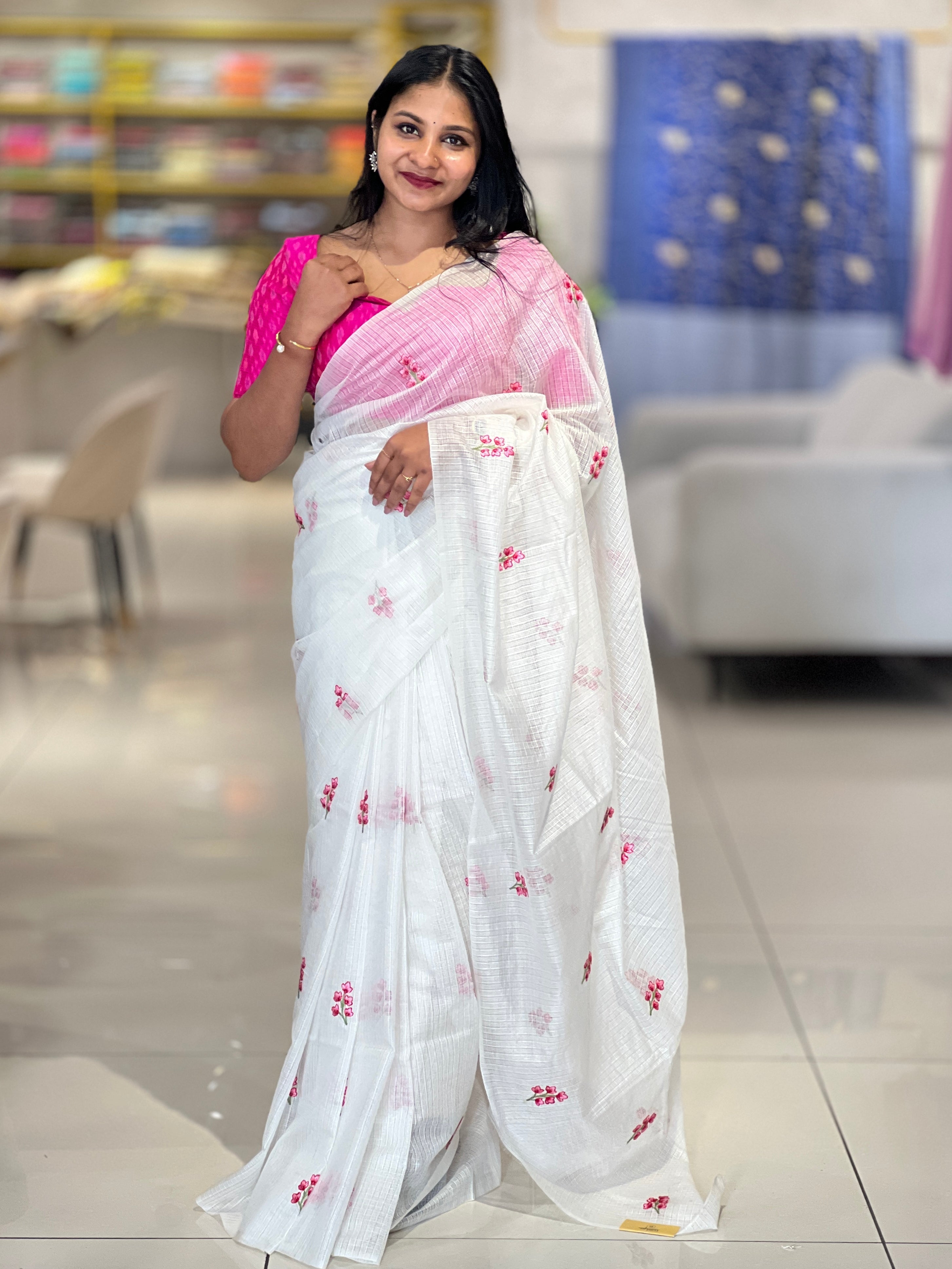 Floral Embroidery Detailed Silky Kota Saree | NHH510