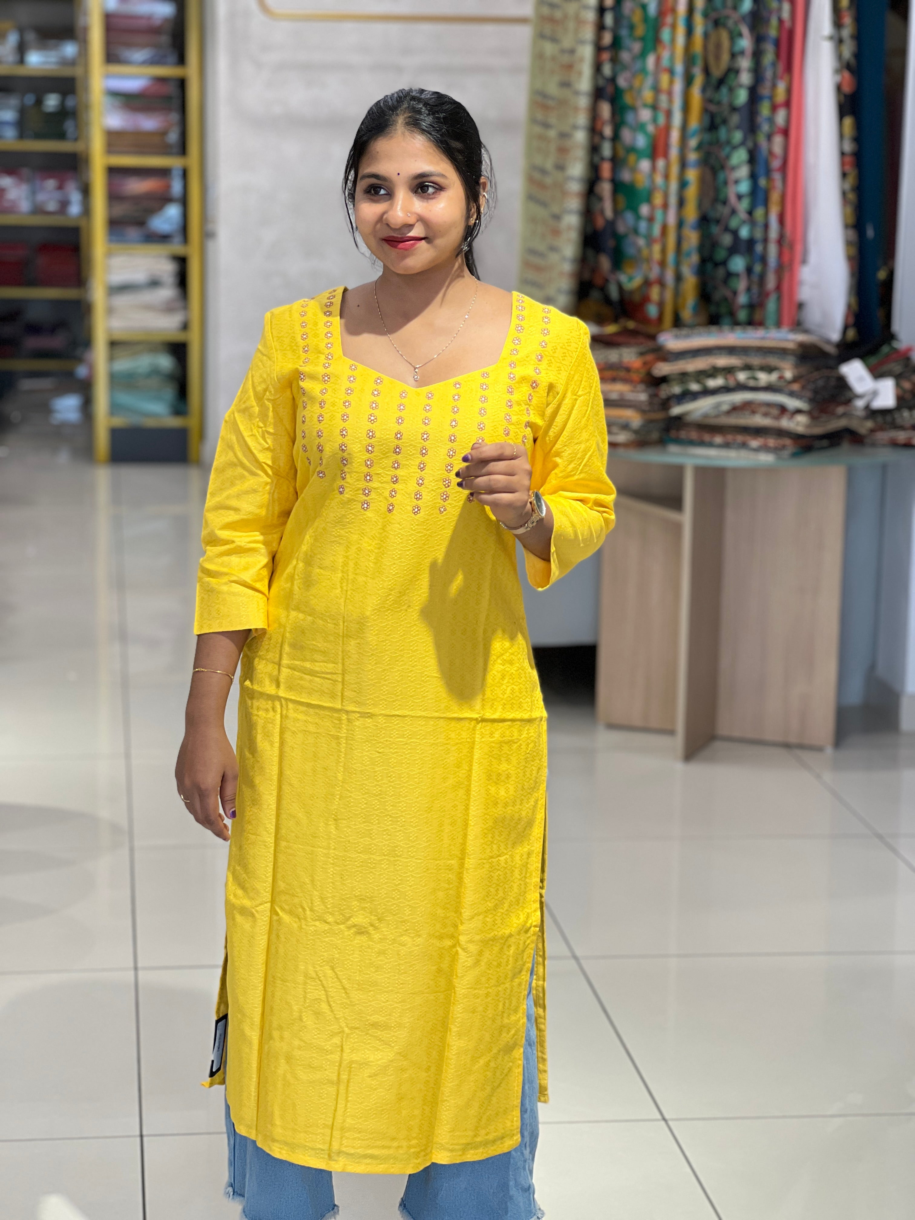 Machine Embroidery Detailed Cotton Kurta | DNT472