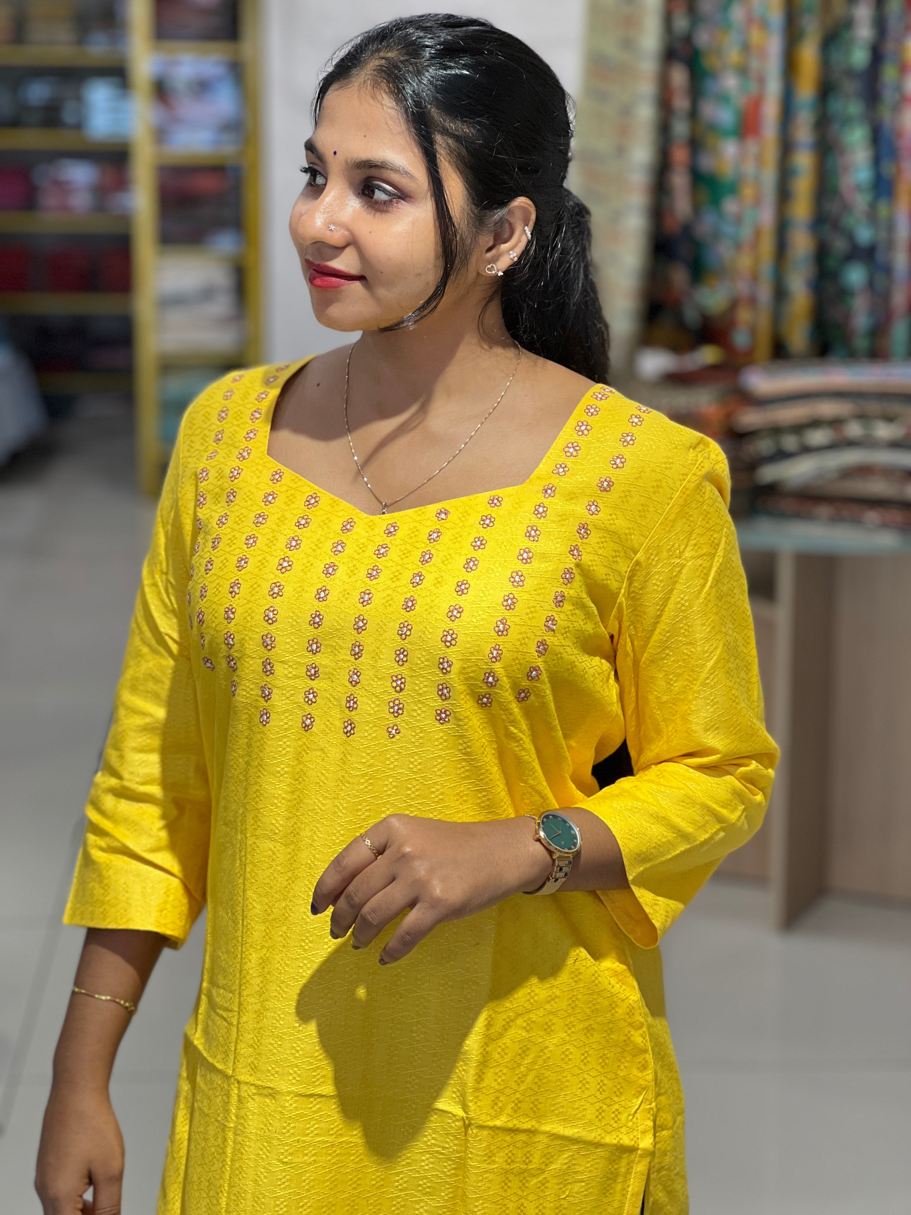 Machine Embroidery Detailed Cotton Kurta | DNT472