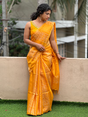 Batik Print With Kesiya Weaving Bhagalpuri Linen Saree | US164