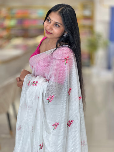 Floral Embroidery Detailed Silky Kota Saree | NHH510