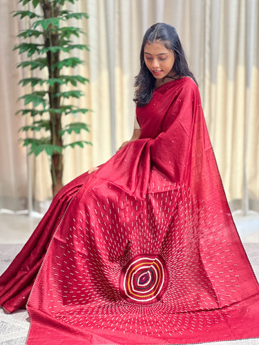 Hand Embroidery With Mirror Worked Desi Tussar Saree | RGD654
