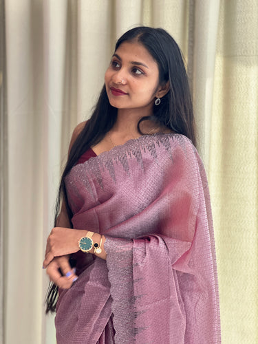 Stone Work Scallop Pattern Organza Saree | SBP424