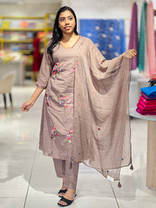Floral Embroidery & Sequence Detailed Cotton Kurta Set | KIA132