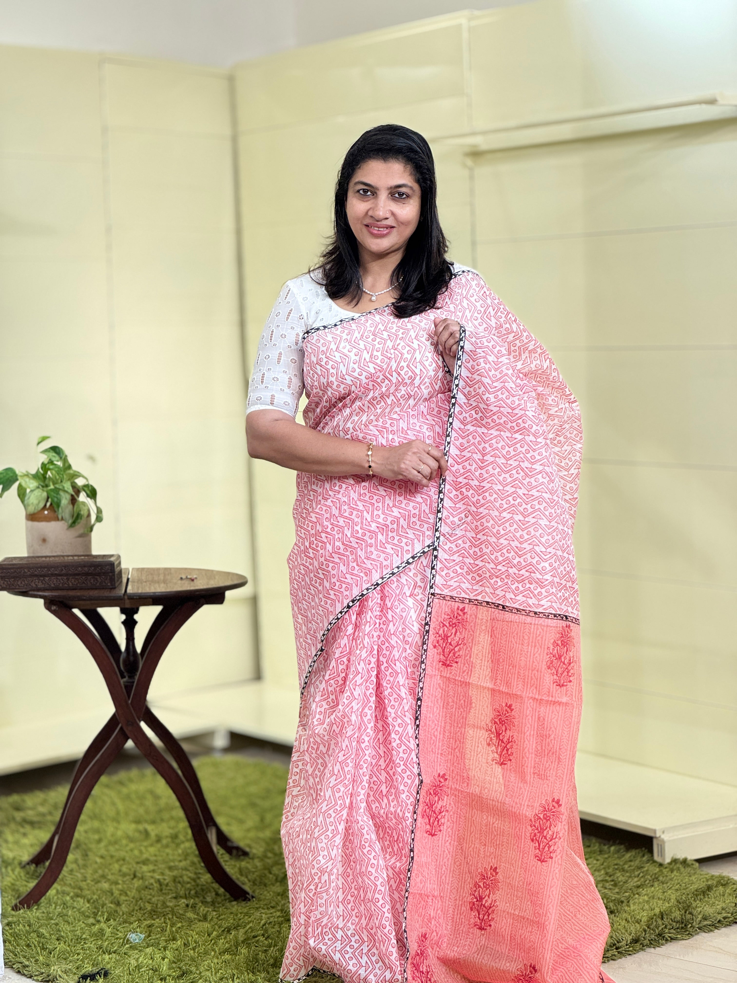 Hand Block Printed Silky Kota Saree | JSC152