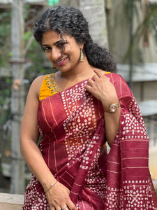 Batik Print With Kesiya Weaving Bhagalpuri Linen Saree | US164