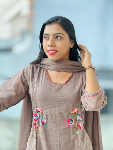 Floral Embroidery & Sequence Detailed Cotton Kurta Set | KIA132