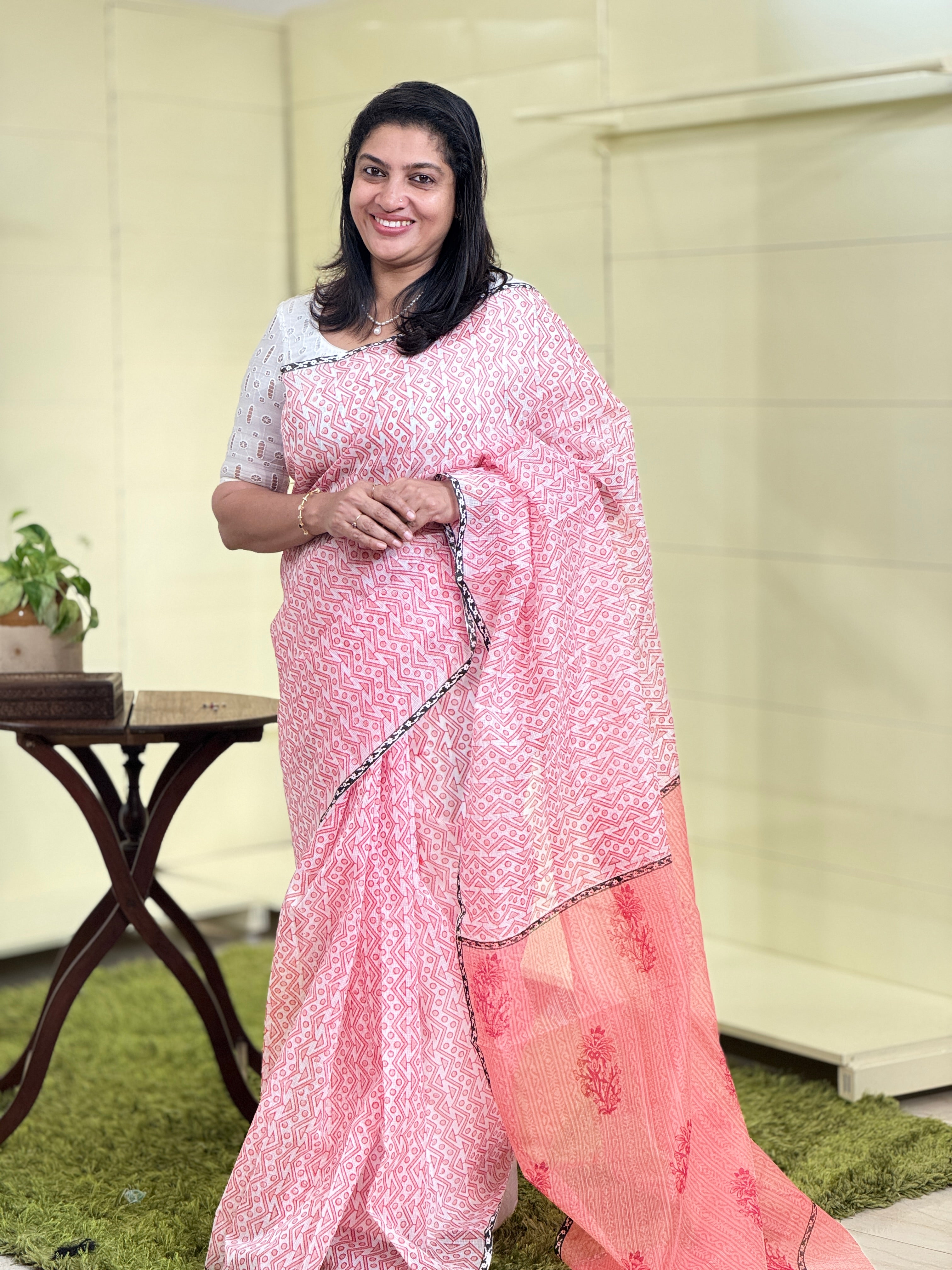 Hand Block Printed Silky Kota Saree | JSC152