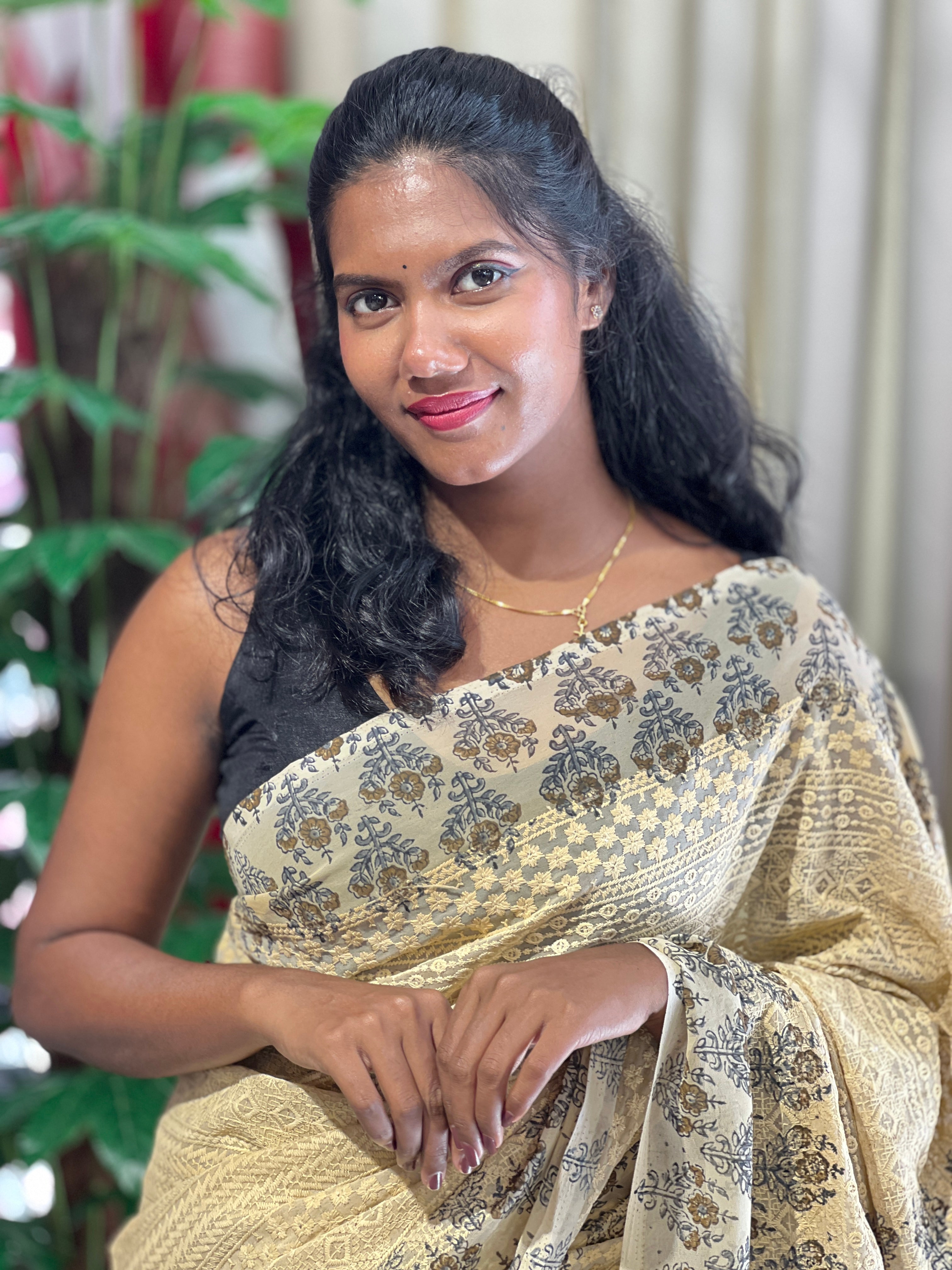 Lucknowi Embroidered Semi Georgette Saree | PF976