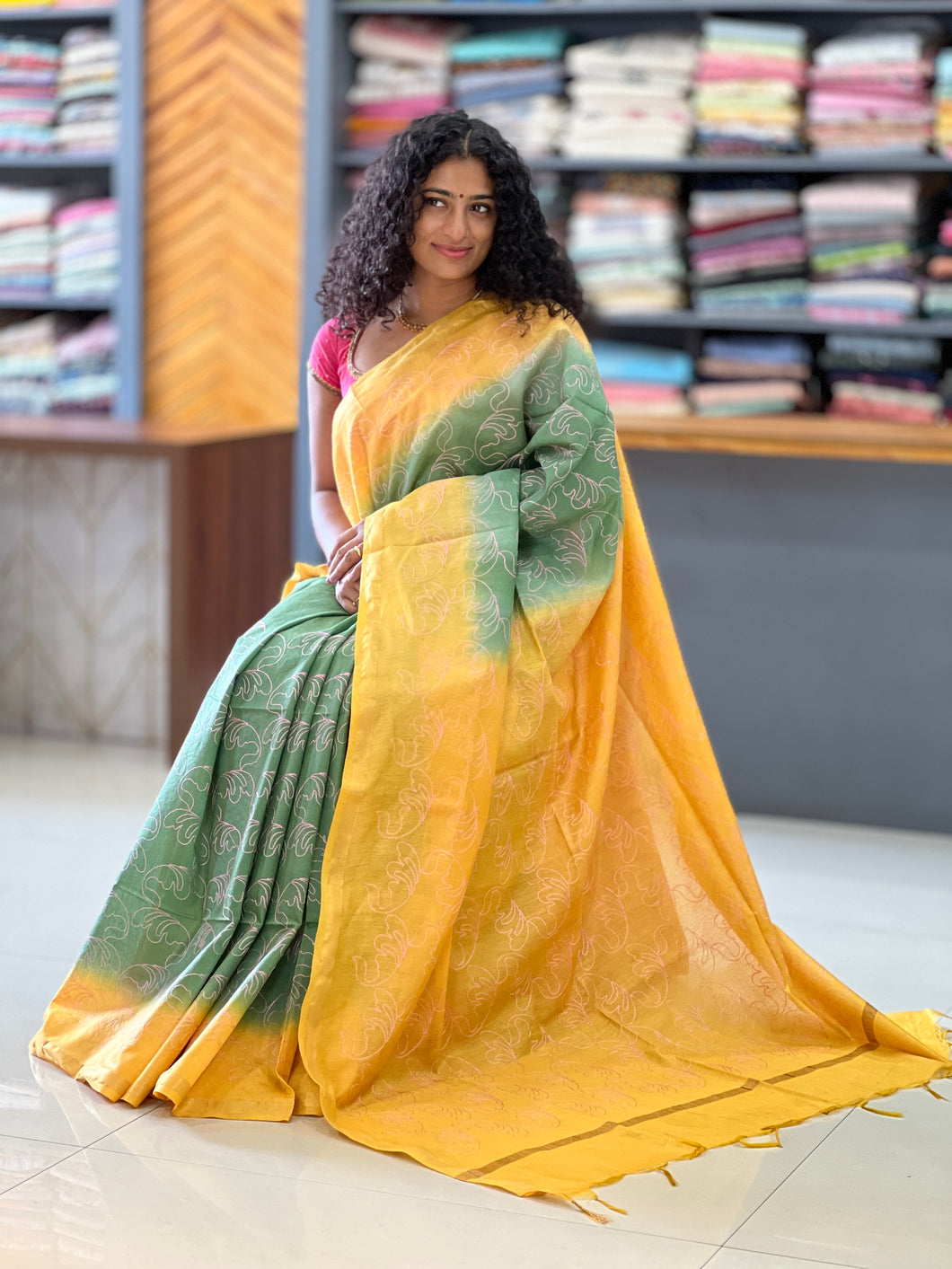 Contrast Color Bhagalpuri Linen Saree | US187