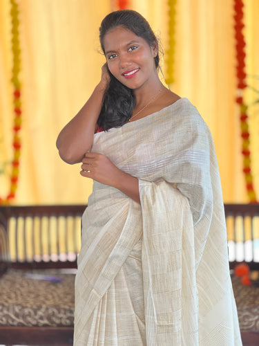 Thread Weaving Bhagalpuri Linen Saree | NHH498