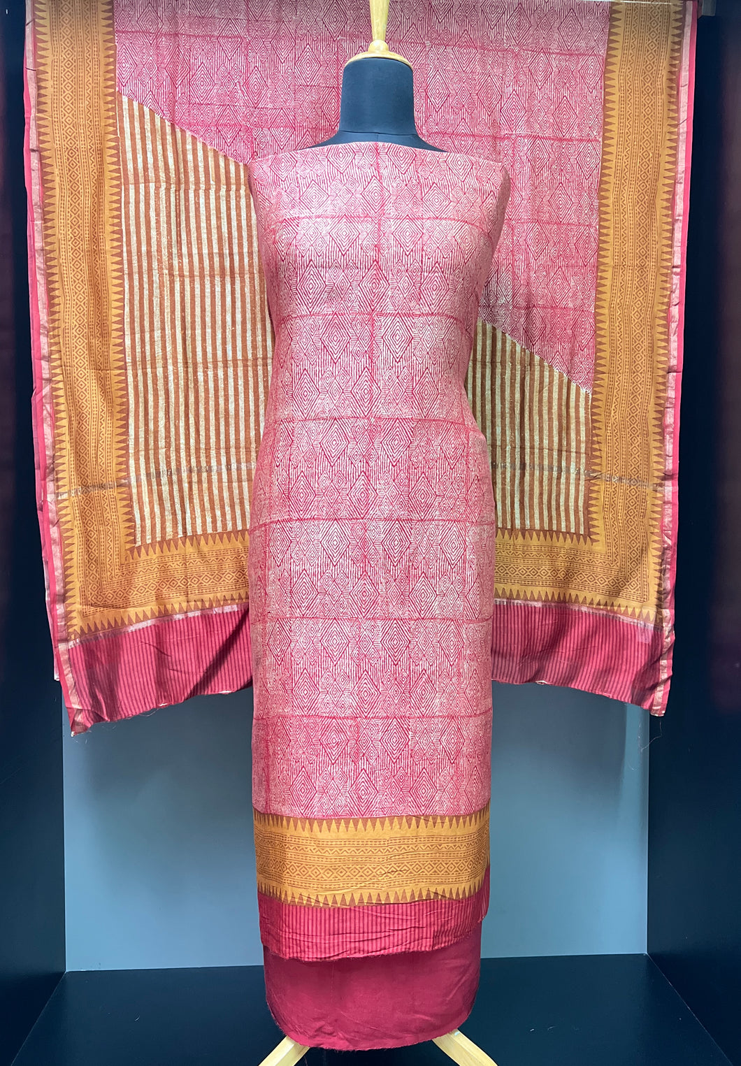 Geometric Patterned Screen Print Chanderi Silk Salwar Set | LV476