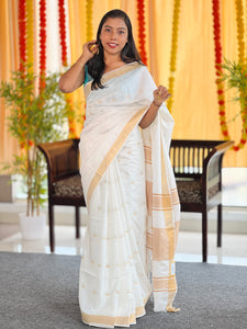 Zari Weaved Bhagalpuri Linen Saree | NHH495