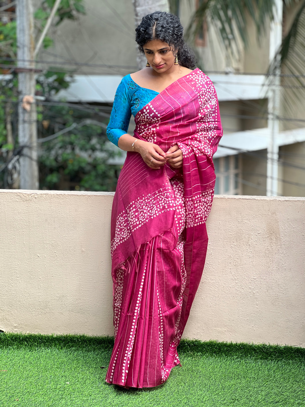 Batik Print With Kesiya Weaving Bhagalpuri Linen Saree | US164