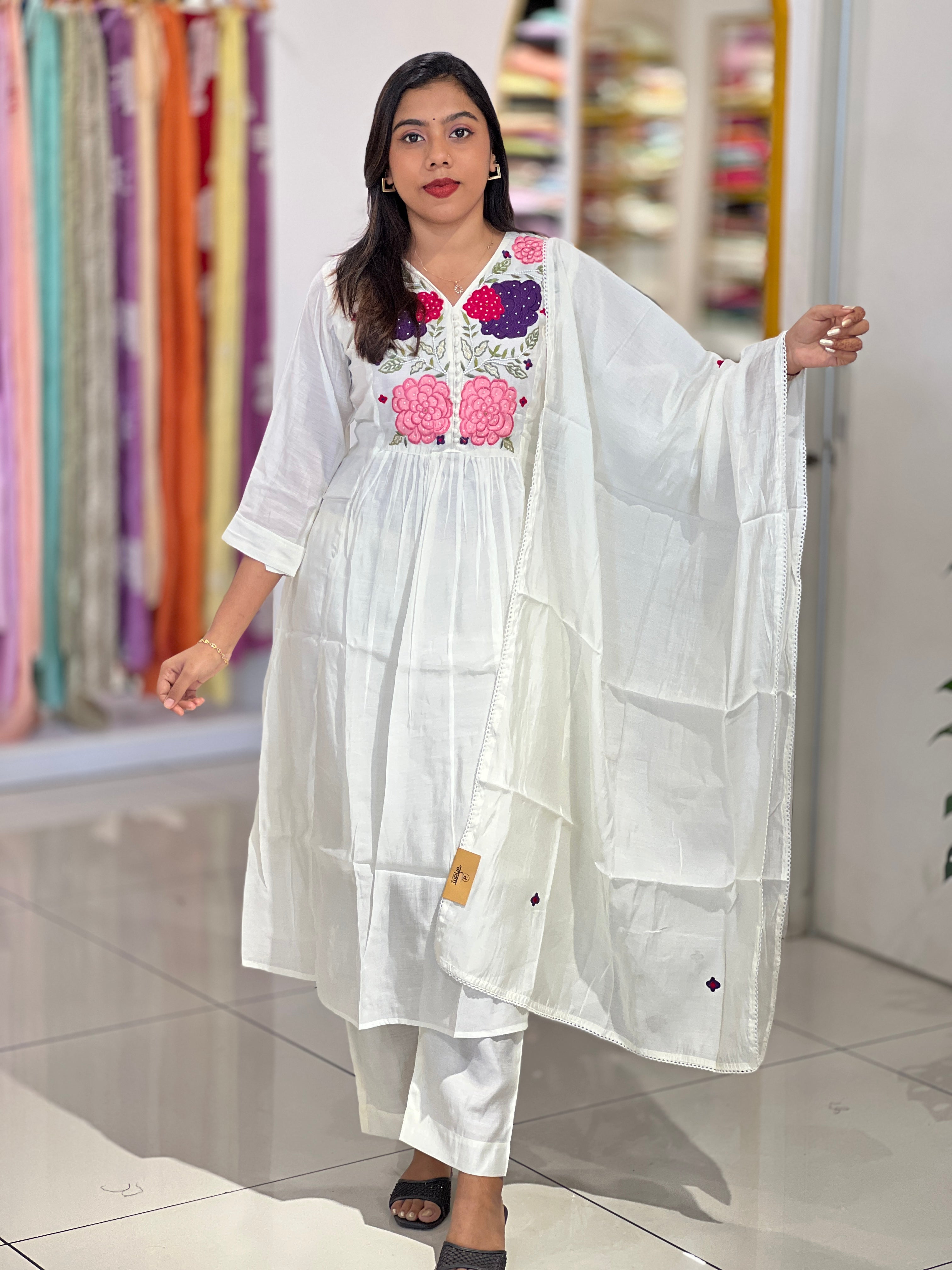 Embroidery Detailed Mul Chanderi Kurta Set |NAI213