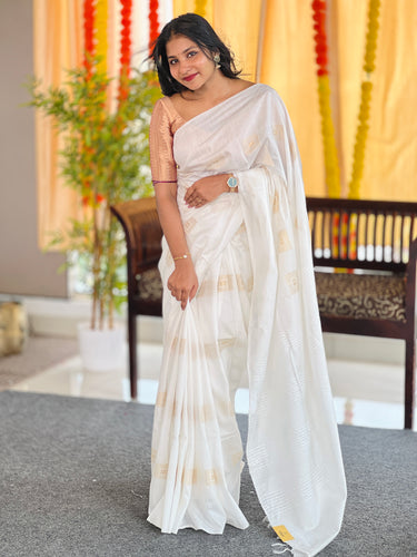 Thread Weaved Bhagalpuri Linen Saree | NHH500