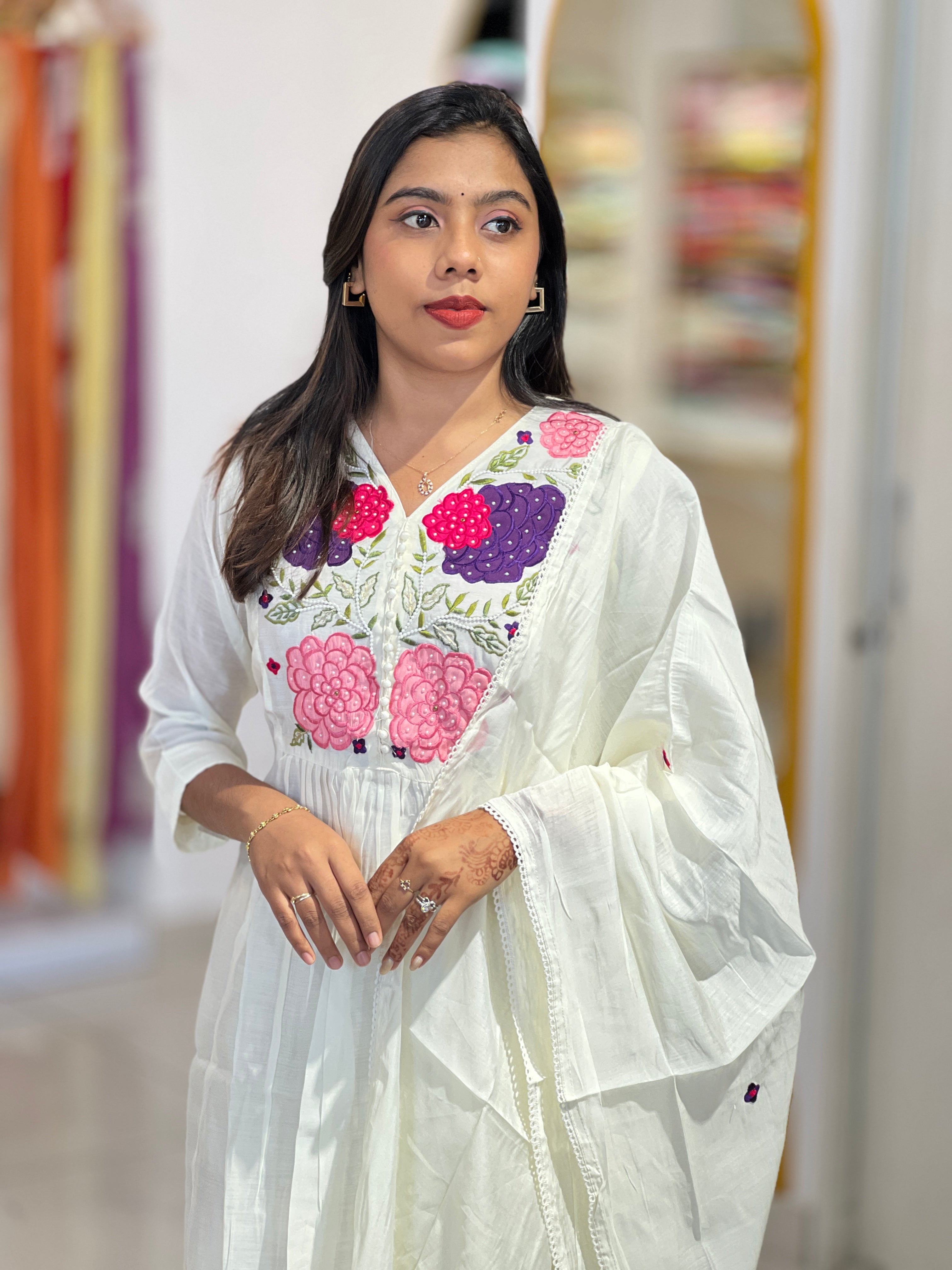 Embroidery Detailed Mul Chanderi Kurta Set |NAI213