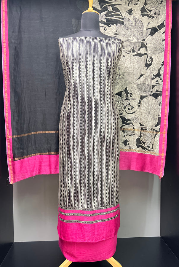 Screen Printed Stripe Patterned Pure Chanderi Salwar Set | LV483