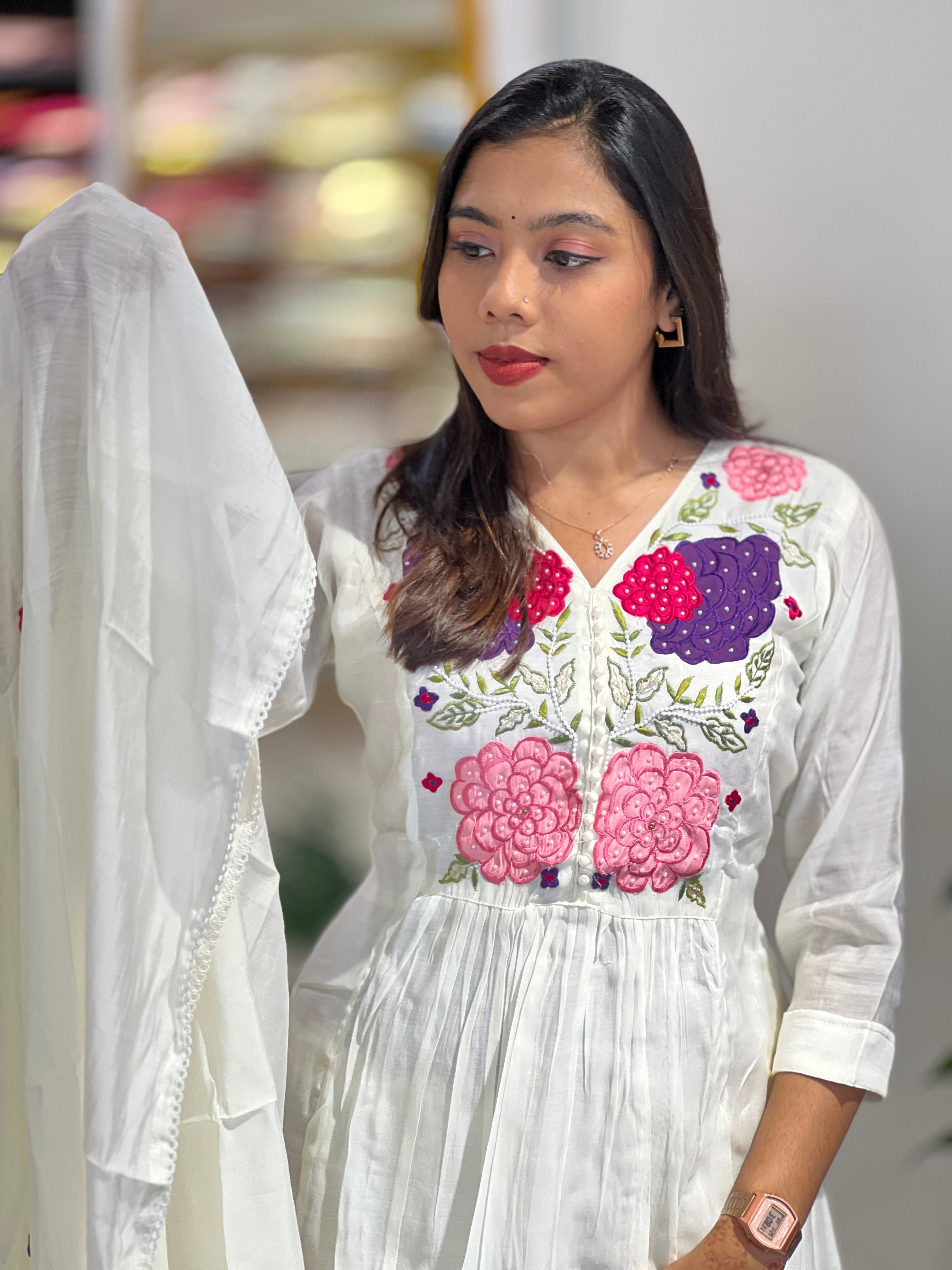 Embroidery Detailed Mul Chanderi Kurta Set |NAI213