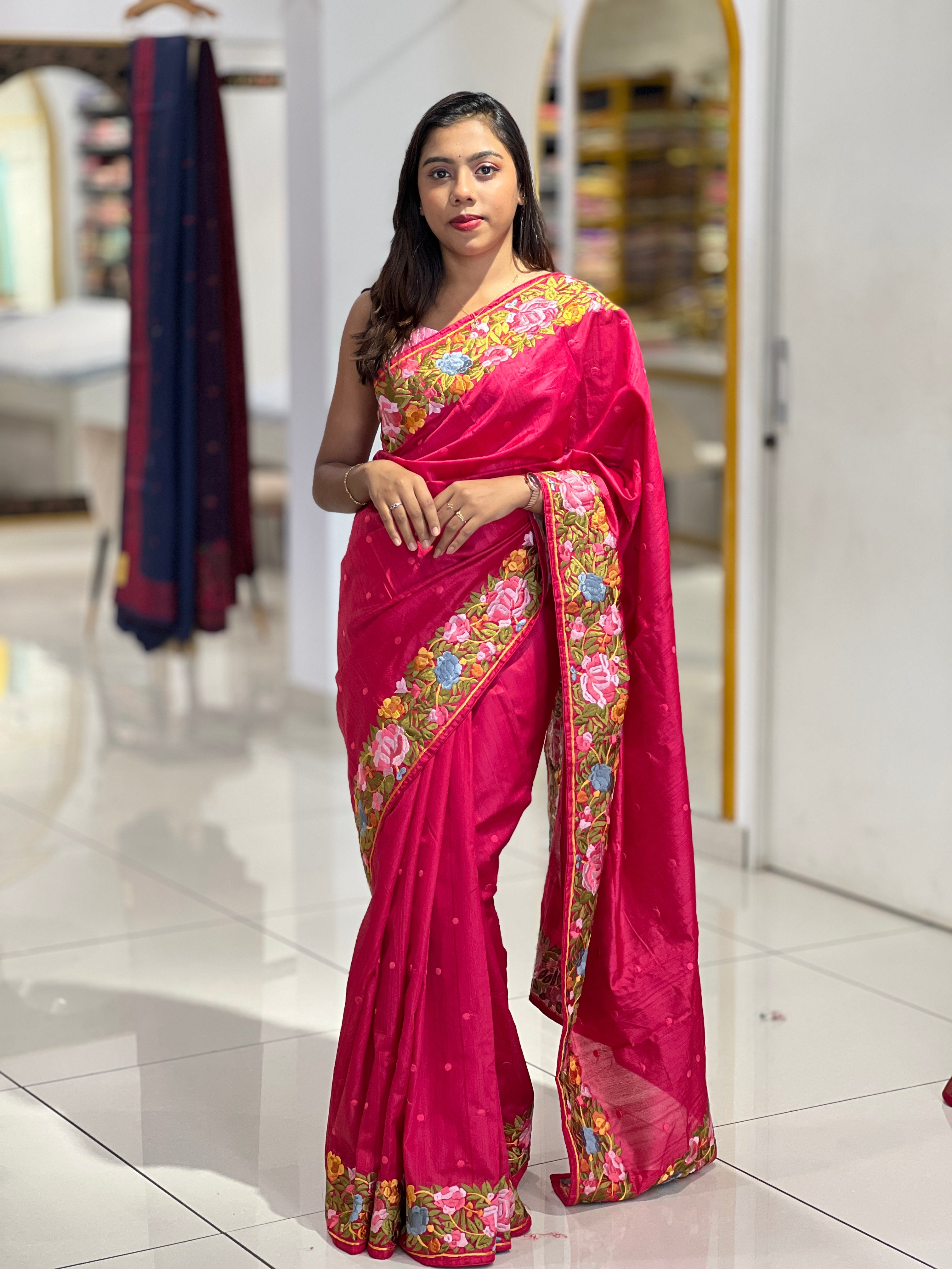 Pinkish Red Color Semi Tussar Saree | RP428