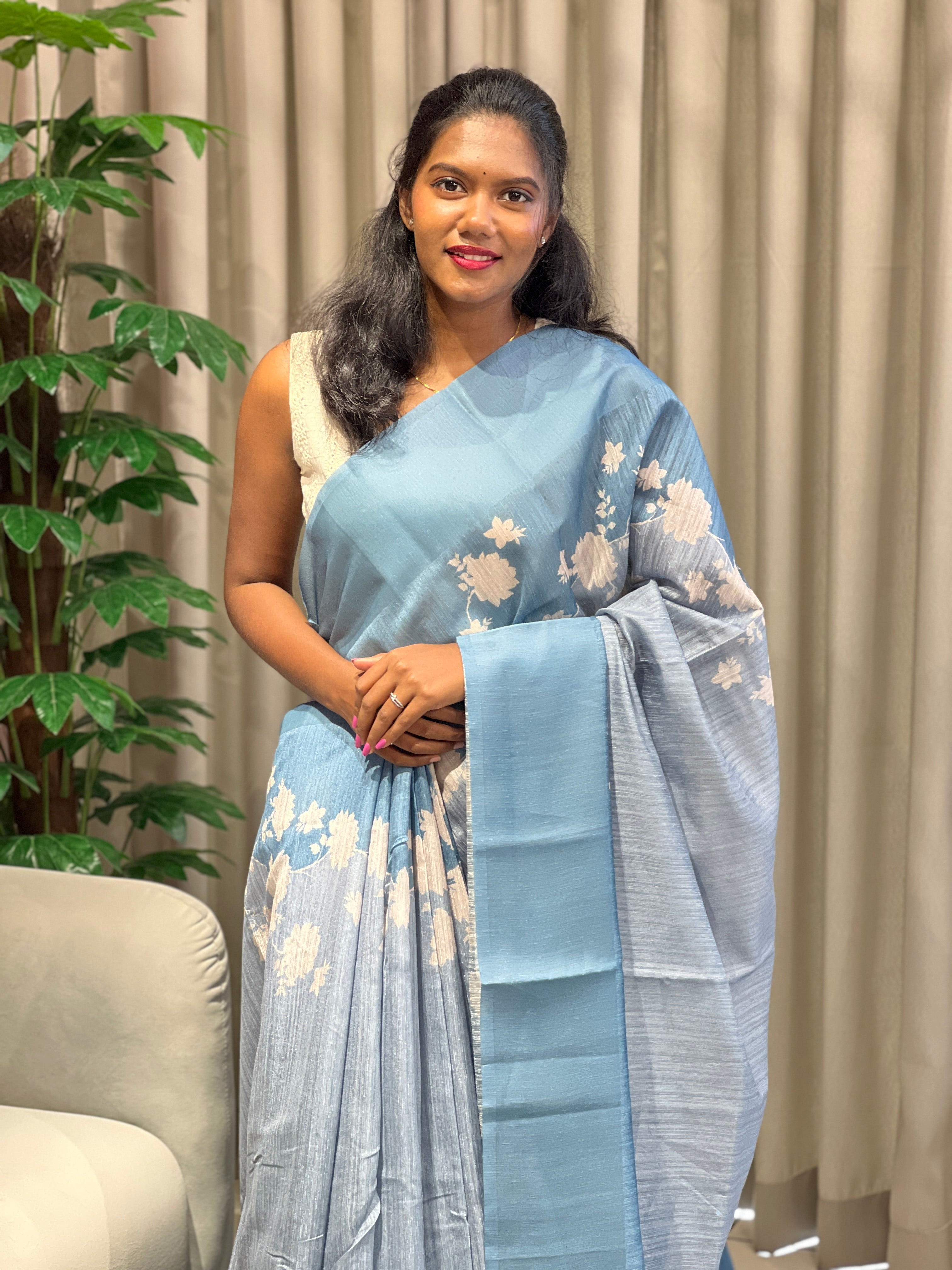 Floral Digital Printed Semi Tussar Saree | PKS113