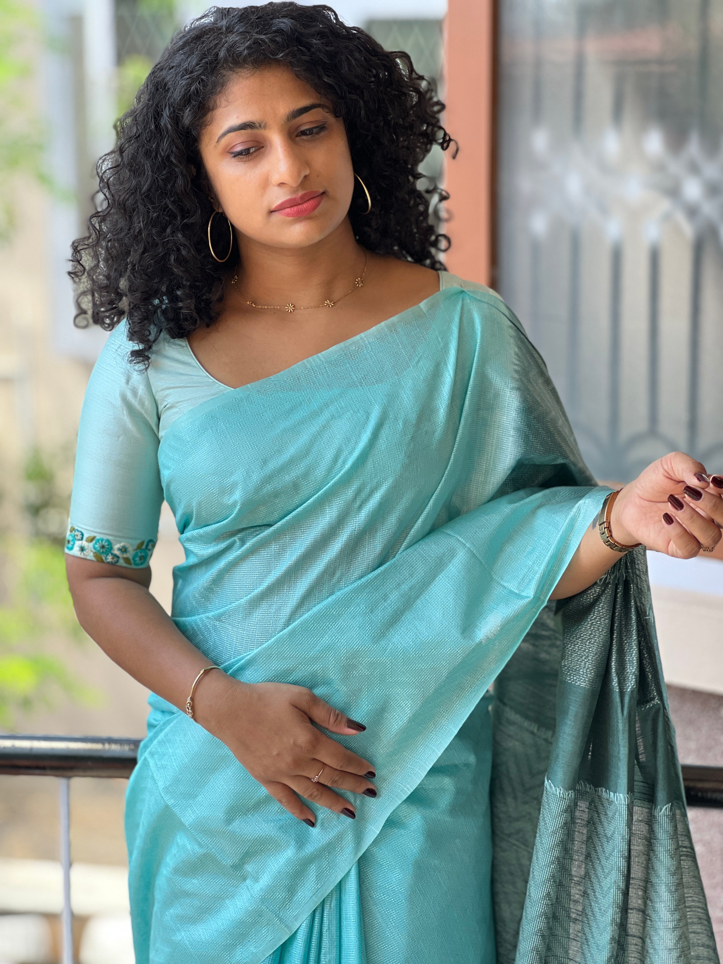 Kantha Weaving Bhagalpuri Linen Saree | NHH300