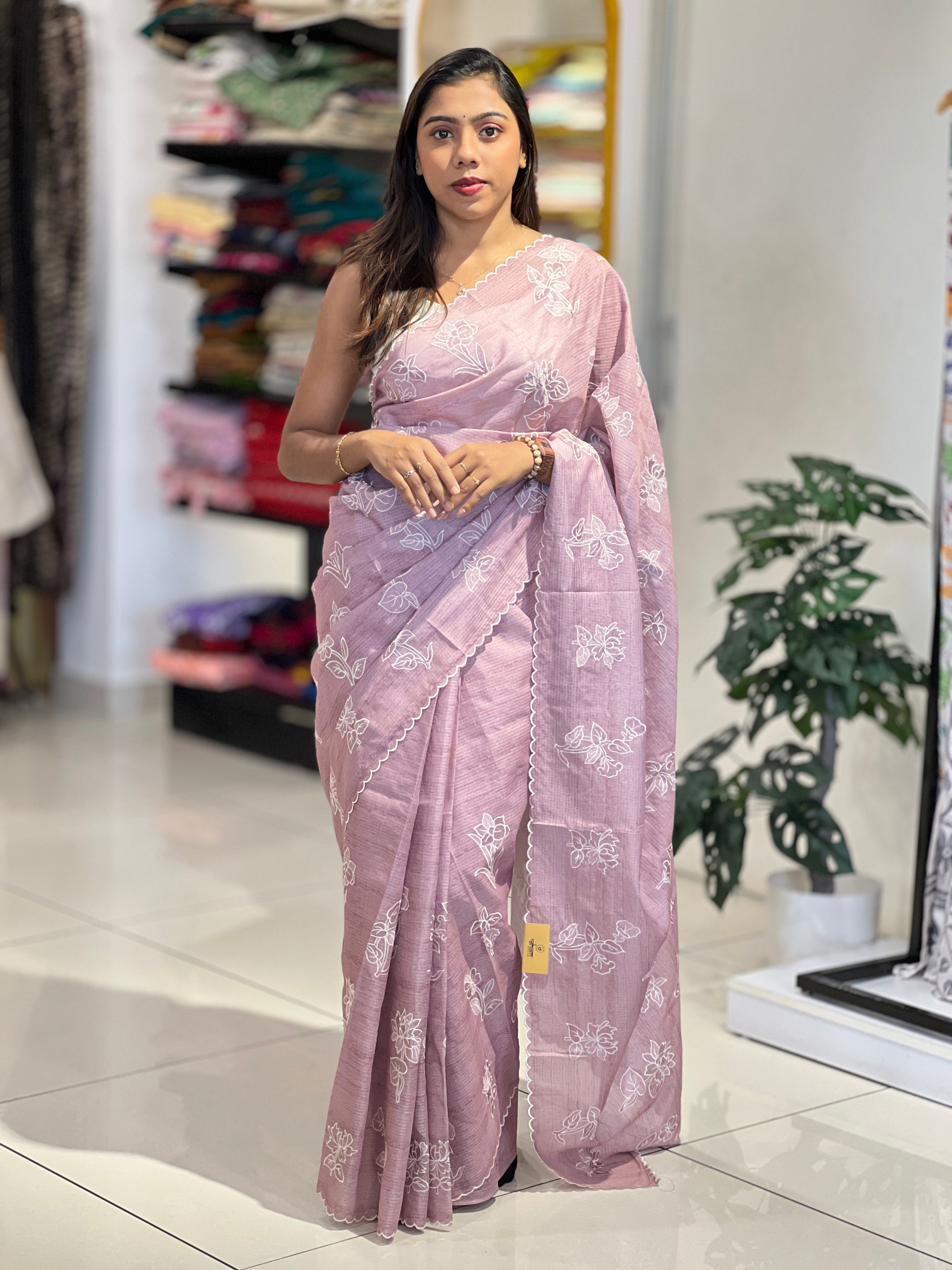 Floral Machine Embroidery Detailed Silky Kota Saree | BLD2082