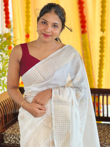 Zari Weaving Pattern Bhagalpuri Linen Saree | NHH507