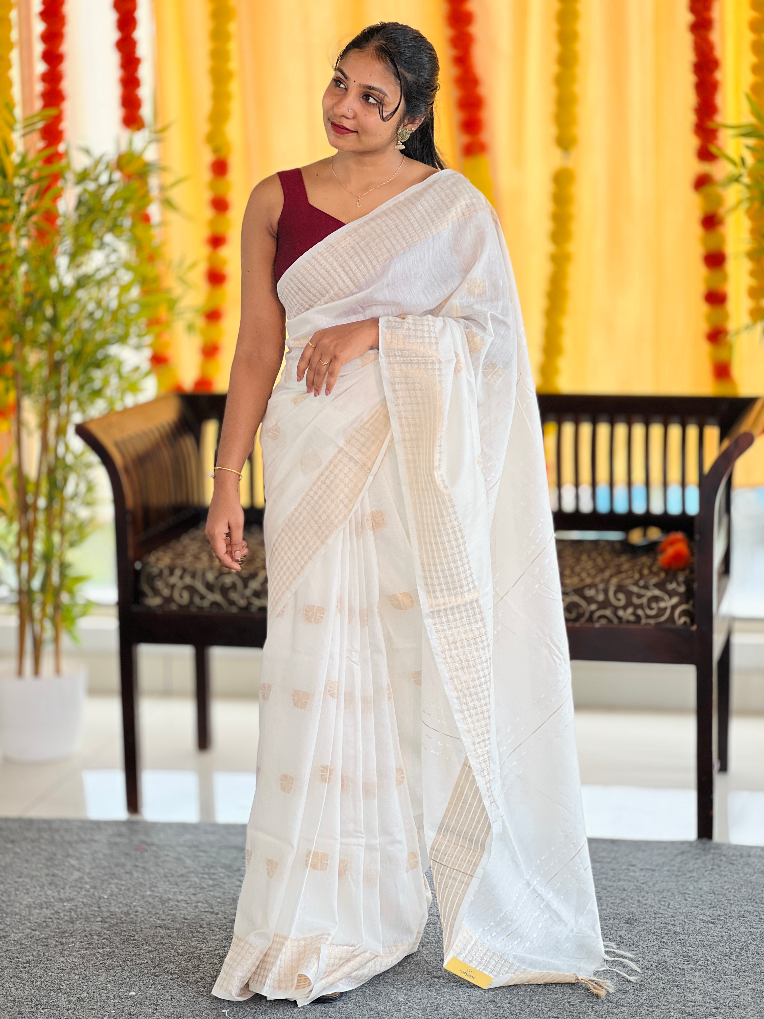 Zari Weaving Pattern Bhagalpuri Linen Saree | NHH507