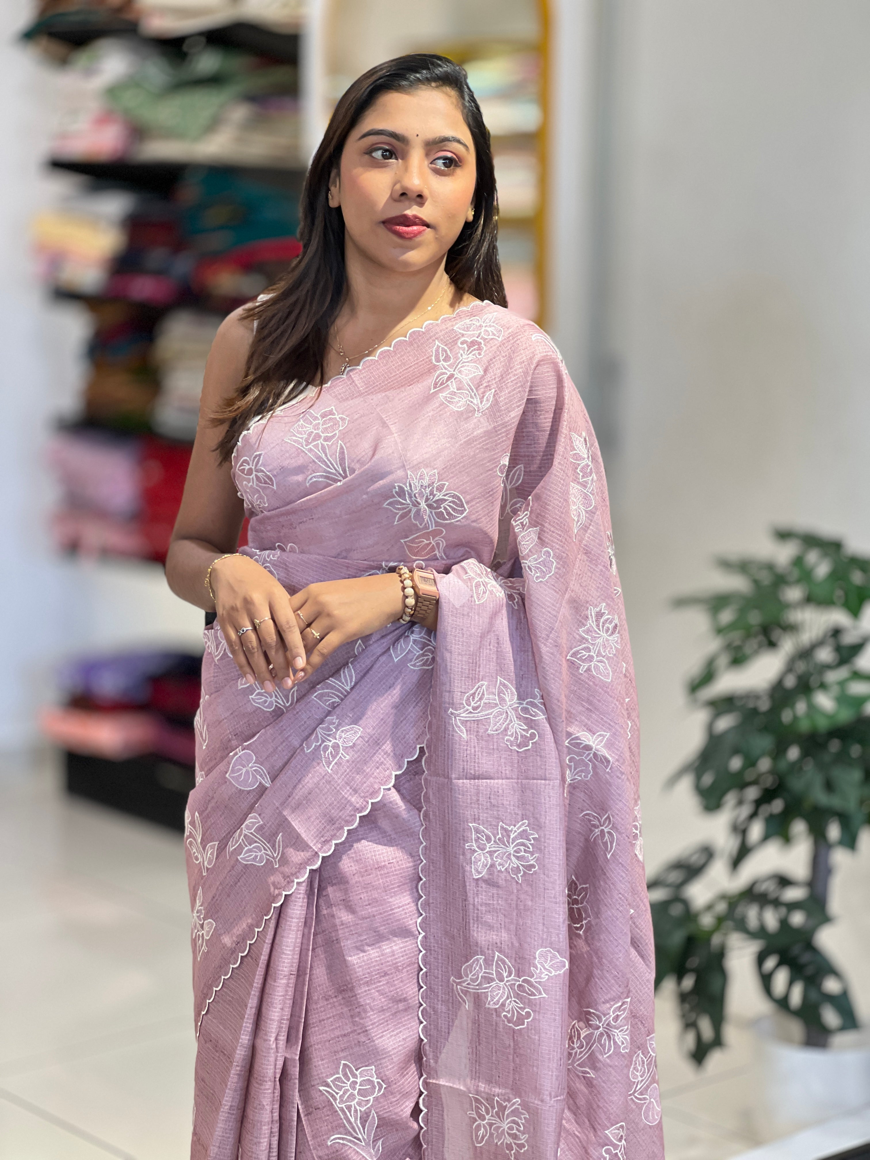 Floral Machine Embroidery Detailed Silky Kota Saree | BLD2082