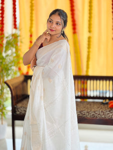 Zari Weaving Pattern Bhagalpuri Linen Saree | NHH507